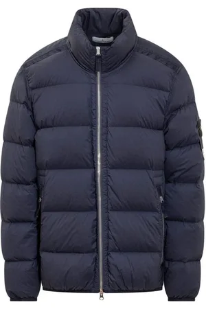 Stone Island Kurtki, Mężczyzna, Niebieski, L, Nylon, Niebieska Kurtka Puchowa z Logo