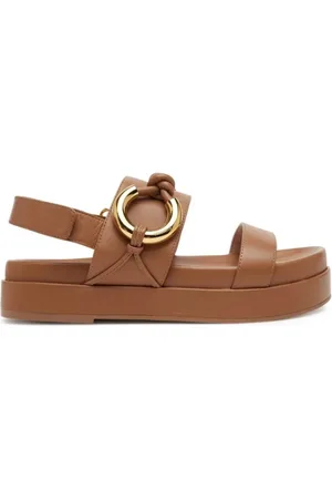 Coccinelle Buty, Kobieta, brązowy, 38 EU, Brązowe skórzane płaskie buty z metalowym detalem