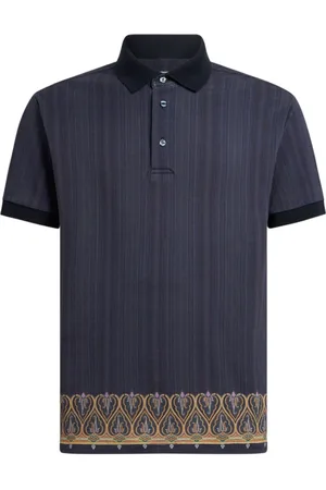 Etro Koszulki, Mężczyzna, Niebieski, M, Granatowy Paskowany Polo