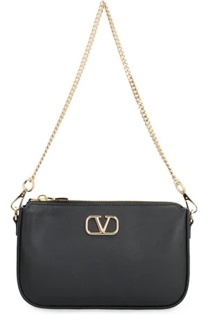 VALENTINO GARAVANI Torebki, Kobieta, Czarny, ONE SIZE, Len, Podpisowa Skórzana Torba na Ramię