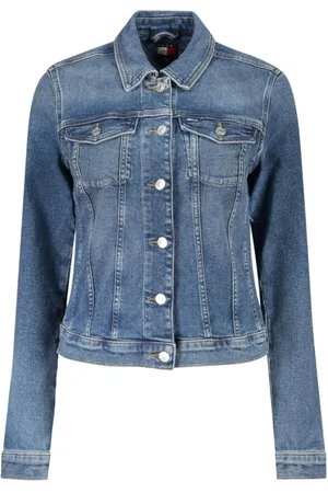 Tommy Hilfiger Kurtki, Kobieta, Niebieski, S, Niebieska Bawełniana Kurtka Damska z Haftem