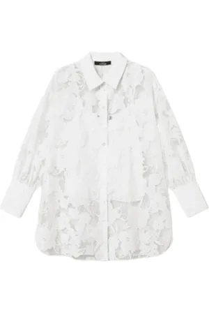 Twin-Set Bluzki, Kobieta, Biały, 2XS, Kwiatowa Koronkowa Koszula Bianco Ss 25
