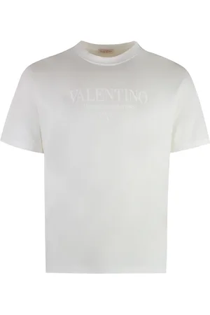VALENTINO GARAVANI Koszulki, Mężczyzna, Biały, 2XL, Len, Koszulka z okrągłym dekoltem z bawełny z ściągaczem