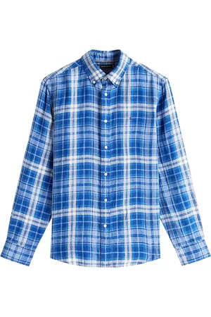 Tommy Hilfiger Koszule, Mężczyzna, Niebieski, S, Koszula W Kratę z Lnu Nocne Niebo