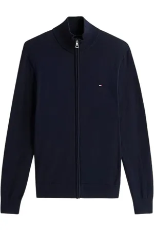 Tommy Hilfiger Swetry, Mężczyzna, Niebieski, L, Niebieski Sweter Z Golfem Zamek