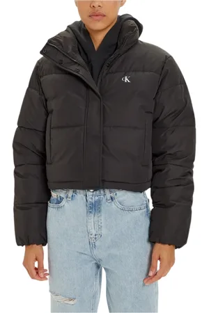 Calvin Klein Kurtki, Kobieta, Czarny, L, Len, Czarna Kurtka z Zamkiem i Kieszeniami