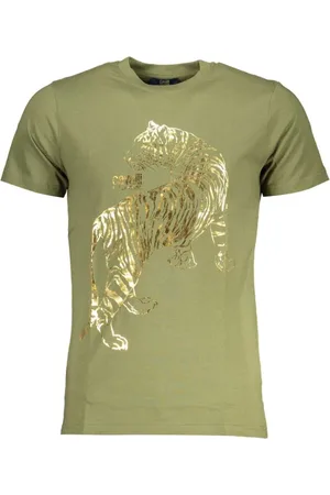 Roberto Cavalli Koszulki, Mężczyzna, Zielony, XL, Zielony Bawełniany T-shirt z nadrukiem logo