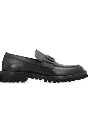VALENTINO GARAVANI Buty, Mężczyzna, Czarny, 41 EU, Len, Mokasyny skórzane z detalami Vlogo