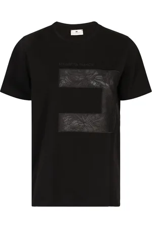 Elisabetta Franchi Koszulki, Kobieta, Czarny, L, Żakardowy T-shirt z okrągłym dekoltem