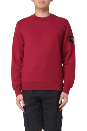 Stone Island Bluzy, Mężczyzna, Czerwony, S, Biała bluza z długim rękawem i okrągłym dekoltem