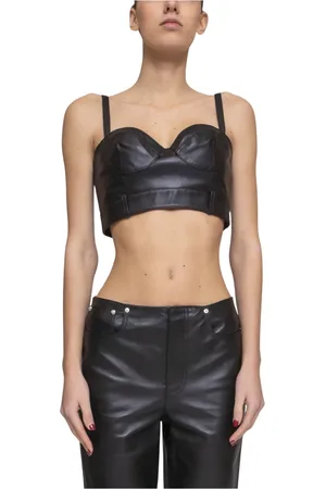 Moschino Koszulki, Kobieta, Czarny, S, Czarna skórzana bluzka dla kobiet
