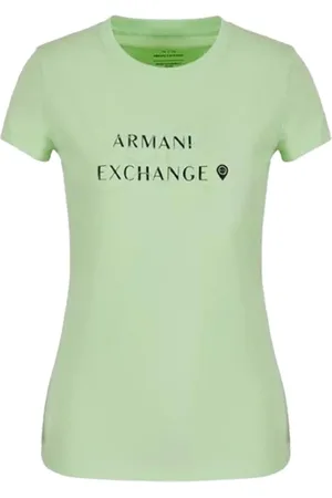Armani Exchange Koszulki, Kobieta, Zielony, S, Krótki Rękaw Okrągły Dekolt Bawełniany T-shirt