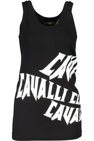 Roberto Cavalli Koszulki, Kobieta, Czarny, M, Bawełna, Czarny Bawełniany Top bez Rękawów dla Kobiet