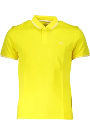 HARMONT&BLAINE Koszulki, Mężczyzna, Żółty, M, Bawełna, Elegancka Żółta Bawełniana Polo z Kontrastowymi Szczegółami