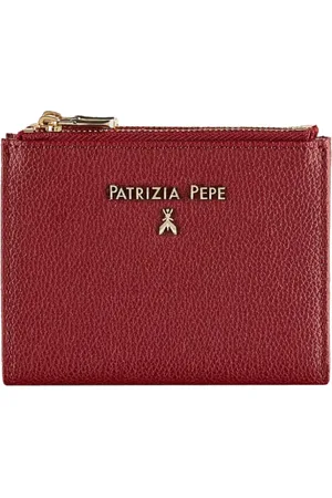 Patrizia Pepe Akcesoria, Kobieta, Czerwony, ONE SIZE, Skóra, Czerwona skórzana portmonetka z podwójnym zamkiem błyskawicznym