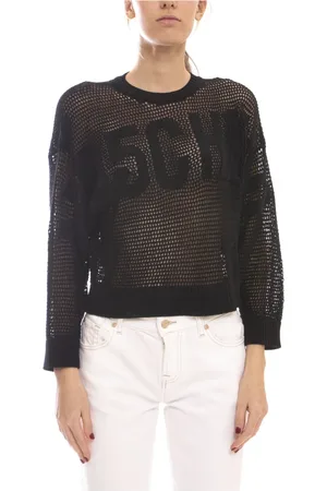 Moschino Swetry, Kobieta, Czarny, XS, Czarny Błyszczący Sweter z Koronki