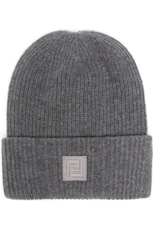 Fendi Akcesoria, Mężczyzna, Czarny, S, Szara Beanie FF Label