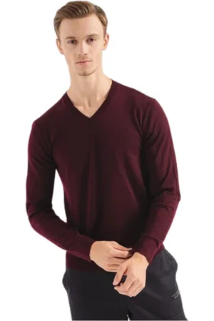 Armani Exchange Swetry, Mężczyzna, Czerwony, XS, Klasyczny Sweter z dekoltem w serek w kolorze Czerwonego Wina