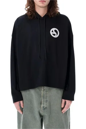 Acne Studios Bluzy, Mężczyzna, Czarny, L, Czarna Bluza z Kapturem z Logo Okrągłe