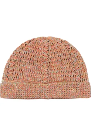 VALENTINO GARAVANI Akcesoria, Mężczyzna, brązowy, ONE SIZE, Len, Teksturowany Szydełkowany Beanie Czapka Brązowa