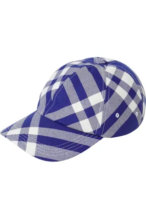 Burberry Akcesoria, Mężczyzna, Niebieski, S, Niebieska Krata Wełniana Czapka Baseballowa