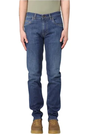 FAY Jeansy, Mężczyzna, Niebieski, W33, Denim, Stone-Washed Straight Leg Jeansy