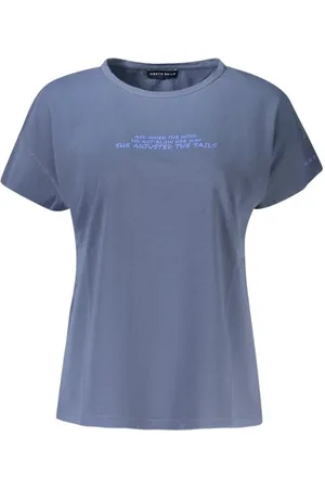 North Sails Koszulki, Kobieta, Niebieski, XS, Niebieski Bawełniany T-shirt z Wytłoczonym Logo