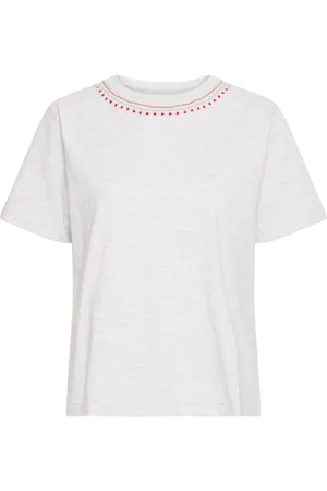 Ichi Koszulki, Kobieta, Szary, S, Haftowany T-shirt Jasnoszary Melanż