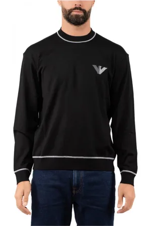 Emporio Armani Swetry, Mężczyzna, Czarny, S, Dzianina z okrągłym dekoltem