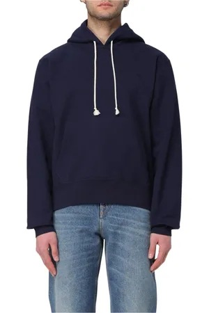 Saint Laurent Bluzy, Mężczyzna, Niebieski, L, Niebieski Bawełniany Sweter z Ikonicznym Logo