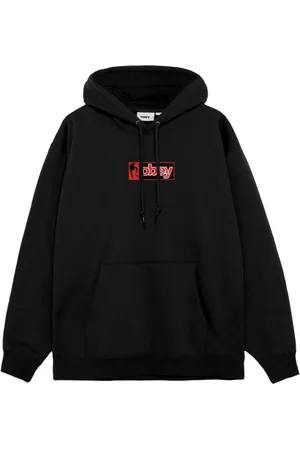 Obey Bluzy, Mężczyzna, Czarny, S, Bawełniany kaptur z logo na przodzie