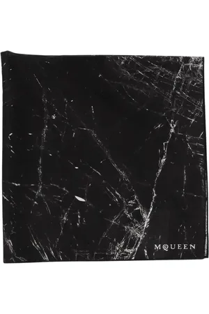 Alexander McQueen Akcesoria, Mężczyzna, Czarny, ONE SIZE, Luksusowy Jedwabny Szal w Marmurowy Wzór