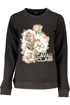 Roberto Cavalli Bluzy, Kobieta, Czarny, XS, Czarny sweter z długim rękawem i nadrukiem