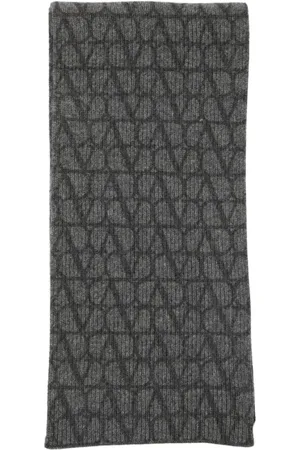 VALENTINO GARAVANI Akcesoria, Mężczyzna, Czarny, ONE SIZE, Len, Luksusowy Szalik z Logo Czarny