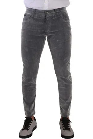 Dolce & Gabbana Jeansy, Mężczyzna, Szary, M, Szare Sztruksowe Dżinsowe Spodnie Jeansy