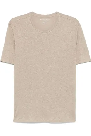 Majestic Koszulki, Mężczyzna, Beżowy, L, Beżowy T-shirt z mieszanką lnu