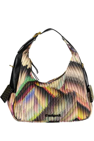 Desigual Torebki, Kobieta, Wielobarwność, ONE SIZE, Czarna Torba na Ramię z Regulowanym Paskiem