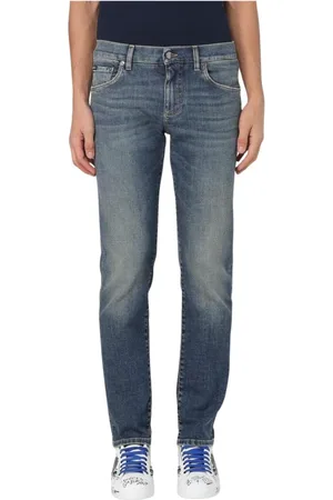 Dolce & Gabbana Jeansy, Mężczyzna, Niebieski, L, Denim, Niebieskie Slim Fit Jeansy
