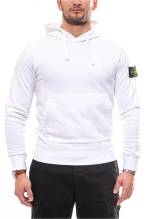 Stone Island Bluzy, Mężczyzna, Biały, M, Bawełna, Bawełniana Bluza z Kapturem i Troczkiem