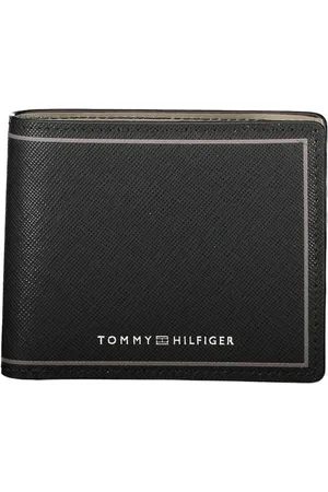 Tommy Hilfiger Akcesoria, Mężczyzna, Czarny, ONE SIZE, Skóra, Czarna Skórzana Portmonetka z Dwoma Kartami