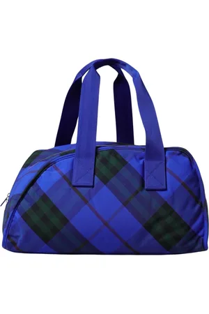 Burberry Torebki, Mężczyzna, Niebieski, ONE SIZE, Nylon, Niebieska Plaid Weekender Torba