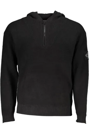 Calvin Klein Bluzy, Mężczyzna, Czarny, M, Elegancki bawełniany sweter z kapturem i logo