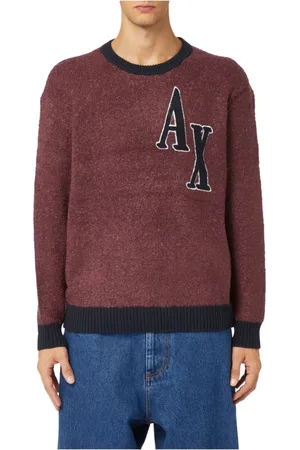 Armani Exchange Swetry, Mężczyzna, Czerwony, L, Klasyczny Bordeaux Sweter z dekoltem w serek