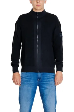 Calvin Klein Swetry, Mężczyzna, Czarny, S, Czarny Sweter z Zamkiem