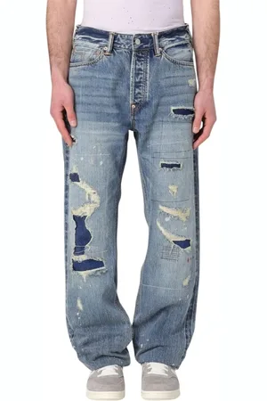 Evisu Jeansy, Mężczyzna, Niebieski, W29, Stylowe Spodnie zniszczone dżinsowe