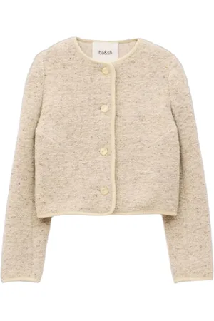 Bash Swetry, Kobieta, Beżowy, L, Tweed, Elegancka Kurtka Tweedowa - Ecru