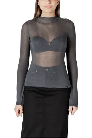 Calvin Klein Swetry, Kobieta, Szary, XS, Nylon, Szara Sweter z Golfem dla Kobiet