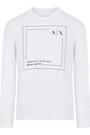 Armani Exchange Koszulki, Mężczyzna, Biały, L, Biała koszulka z długim rękawem z bawełny