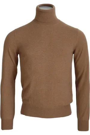Dolce & Gabbana Swetry, Mężczyzna, Beżowy, S, Kaszmir, Kaszmirowy Sweter Golf Beżowy Logo