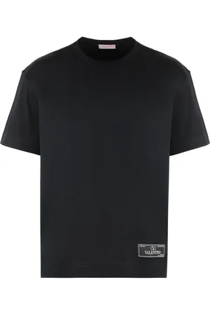 VALENTINO GARAVANI Koszulki, Mężczyzna, Czarny, M, Len, Żakardowy bawełniany T-shirt z okrągłym dekoltem